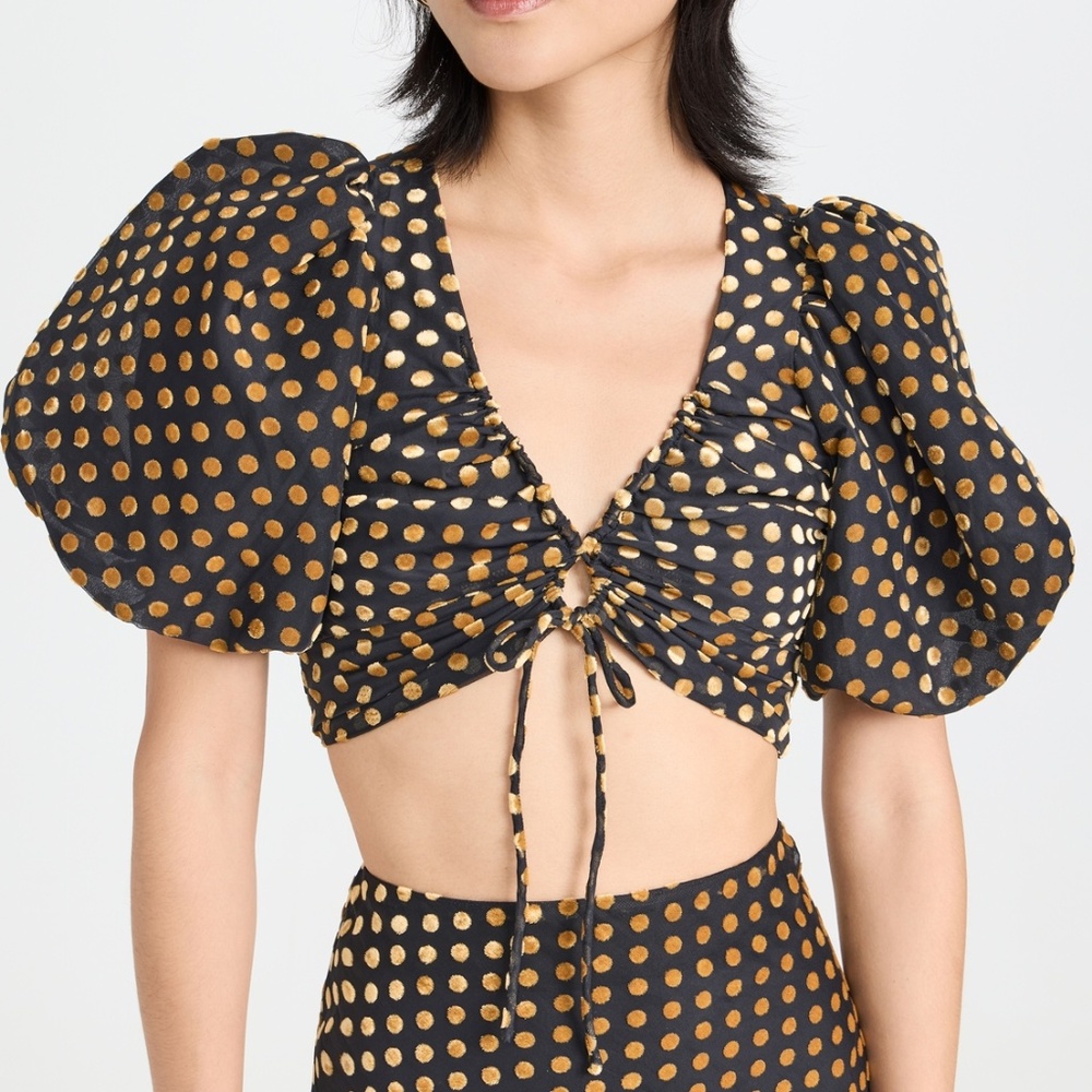 RHODE Puff Sleeve Crop Top in Black and Gold